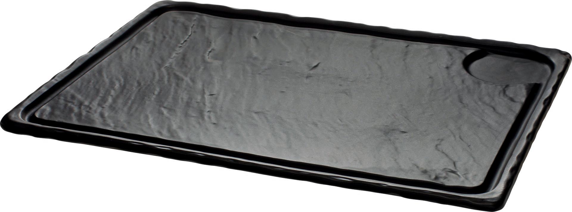 Platte rechteckig Schieferdesign schwarz 33x25,5 cm, schwarz, Porzellan, rechteckig, VPE 4